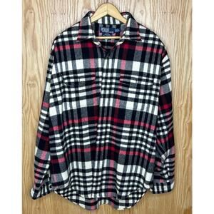 Vintage 1990s Polo Ralph Lauren Lambswool Plaid Flannel Halpern Men's L Blk Red